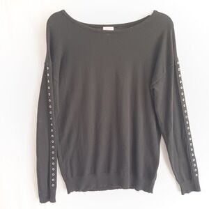 Pixley Grommet Sleeve Sweater Womens Medium Black Eyelet Knit Top